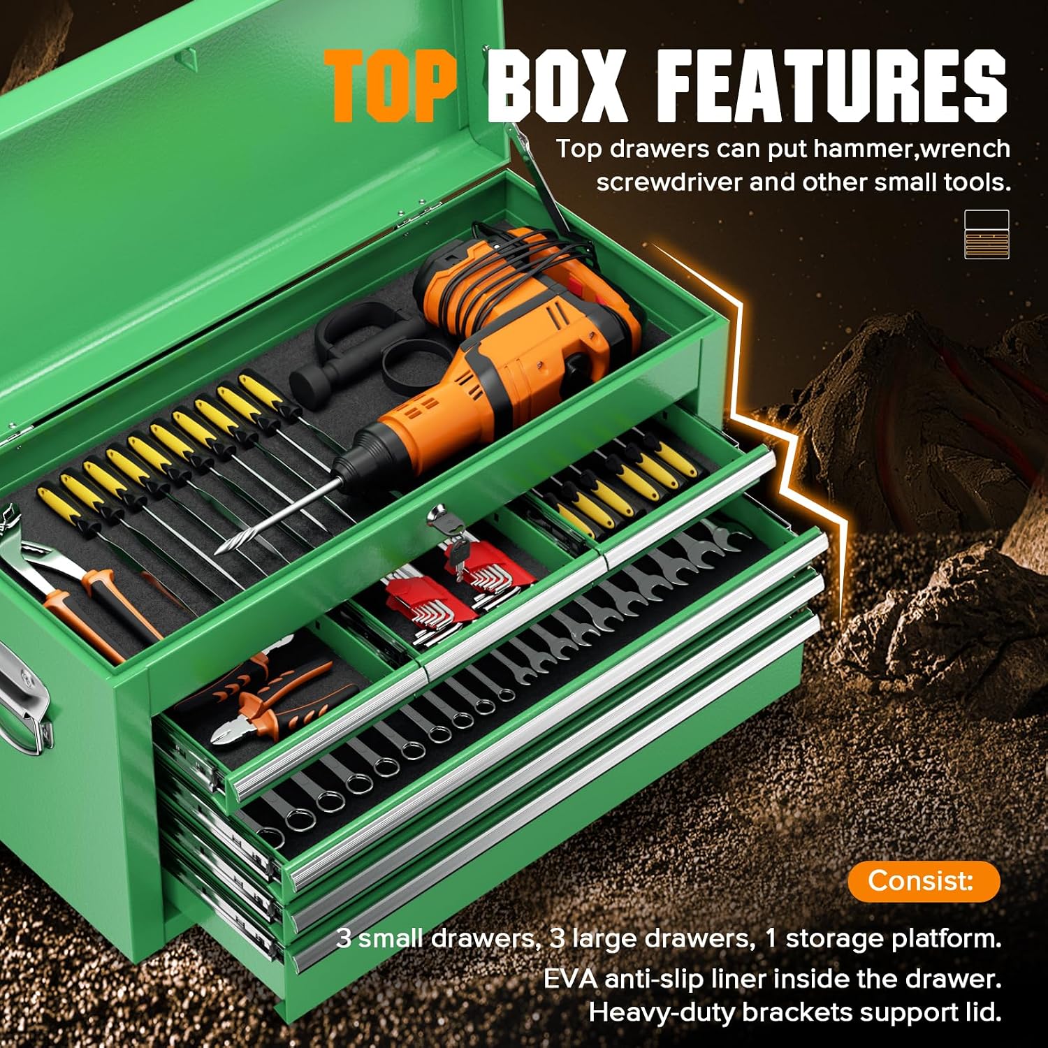 Incbruce 8-Drawer Metal Rolling Tool Chest, High Capacity Toolbox Organizer with Wheels, Detachable Tool Cabinet Top for Mechanics Garage and Workshop (Green)