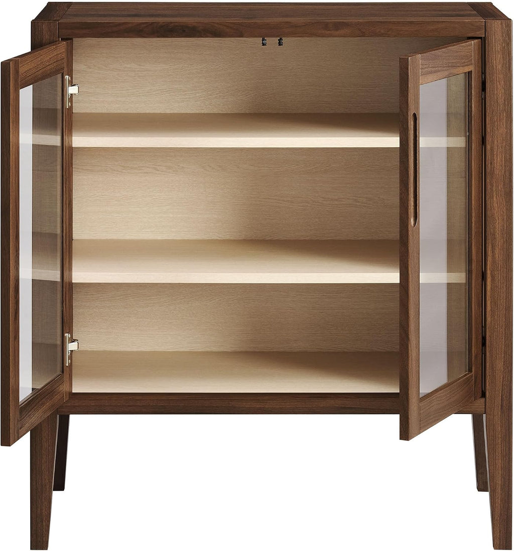 Modway Nell 36 Inch Accent Storage Cabinet in Walnut – Tea/Coffee Small Buffet Cabinet with Shelves for Living Room, Hallway, or Entryway
