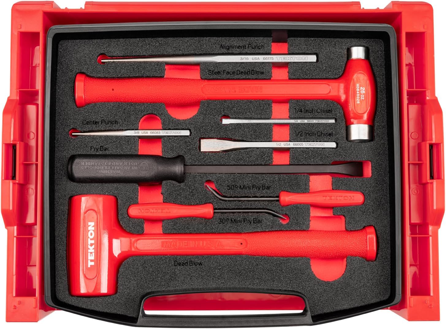 TEKTON Hammers, Pry Bars, Punches, and Chisels Set with Open Top Drawer and Rack (9-Piece) | OLB94701