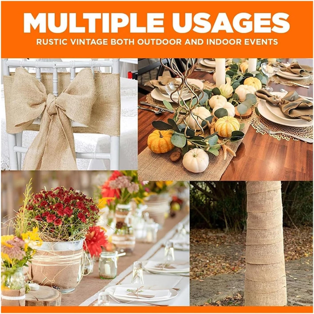 Burlap Table Runners Natural Burlap Table Runner Farmhouse Jute Fabric Kitchen Coffee Tablecloths for Wedding Aisle Carpet Garden(Lace Tassels,1mX6m Carpet)