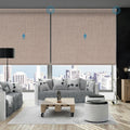 Motorized Roller Shade, 100% Blackout Smart Window Blinds Work with Homekit, Alexa, Google Home, Remote Control, Electric Blinds with USB/Solar Pannel Charging,Bouvardia Light Brown
