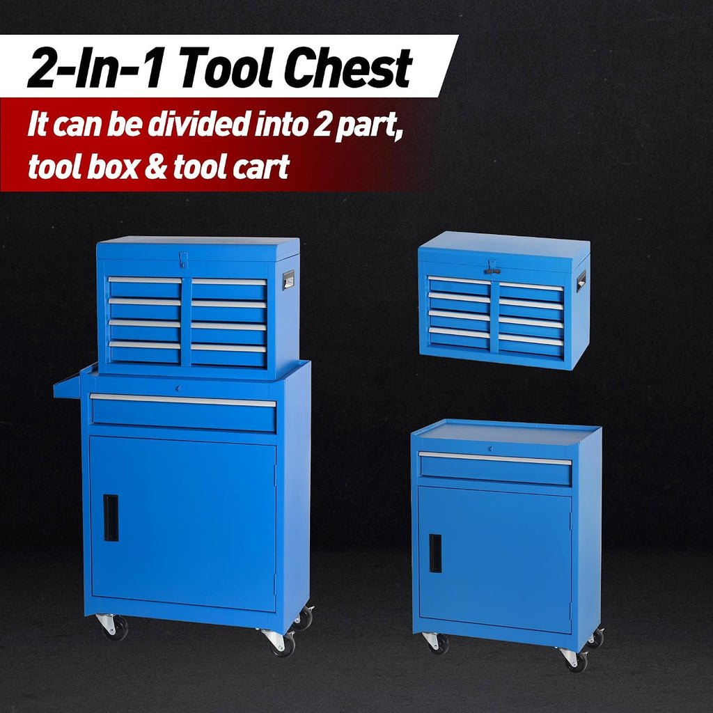 5-Drawer Rolling Tool Storage Chest Cabinet with Detachable Top Tool Box, Liner, Universal Lockable Wheels,37.6'x 20.7'x 11' Expandable, Locking Mechanism, Metal Tool Cart for Garage Workshop