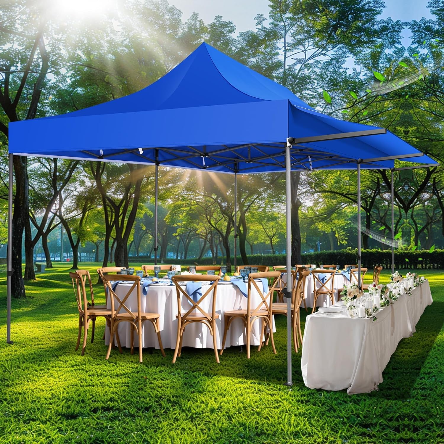 COBIZI 10x20 Pop Up Canopy Tent with Awning,Heavy Duty Canopy UPF 50+ All Season Wind Waterproof Commercial Outdoor Street Vendors Party Tents for Parties Canopy with Roller Bag(10 x 20 ft Blue)