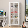 SteeLoong 66' Display Cabinet with Tempered Glass,Metal Curio Cabinet with Glass Doors,4-Tier Display Case for Collectibles,Trophy,Plant,White Storage Cabinets for Living Room - Assemble Required