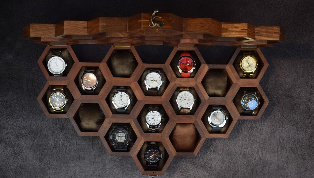 Extra Large Superior Rosewood Honeycomb Watch Box Display Case Holder Collector Organizer for Men, Men's Vintage Watch Storage Box to Store and Keep your Watches Safe and Sophisticated.