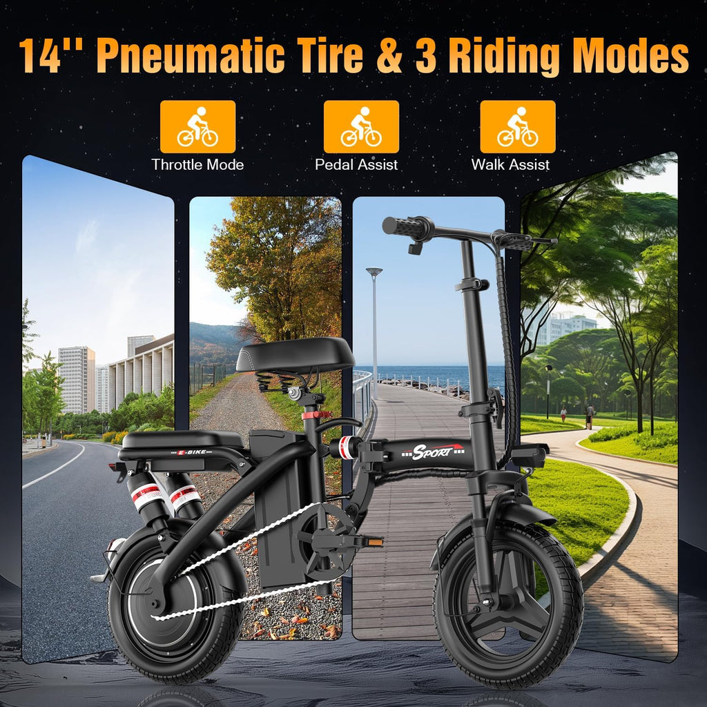 Electric Bike for Adults,14' Folding Adult E Bike with 650W Peak Motor,25 mph,30 Miles Range, 8-Point Suspension & Disc Brake,Commuter Electric Bicycle,UL2849 E Bike