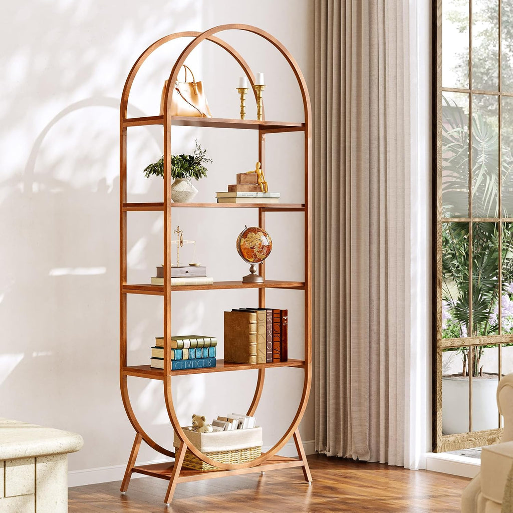 Tribesigns Bookshelf 5-Tier Arched Bookcase, 70.8' Tall Modern Open Book Shelves, Storage Shelves with Metal Frame, Freestanding Display Rack for Living Room, Bedroom, Office