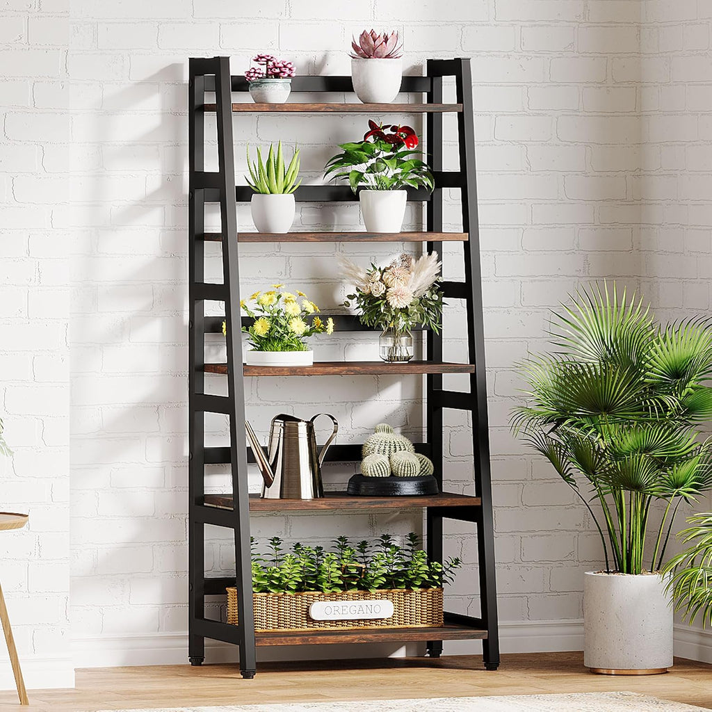 Tribesigns 5-Tier Bookshelf Industrial Bookcase, 5 Shelf Ladder Shelf Book Storage Shelf Organizer for Living Room, Home Office