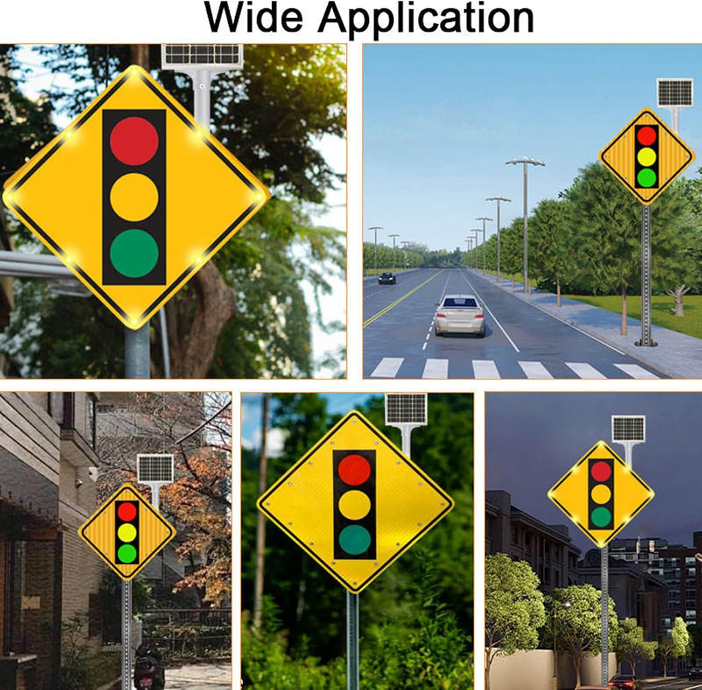 24' Solar Power Traffic Light Ahead Sign, LED Reflective Film Crossing Signals with Accessories, Aluminum Traffic Control Signboards