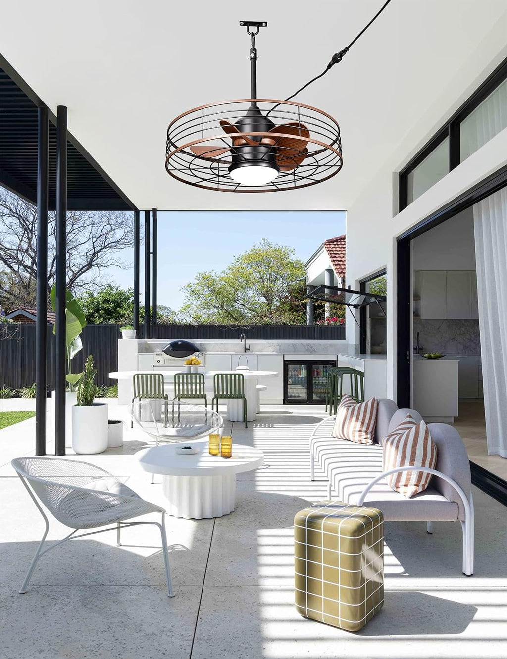 Dawn Whisper 24' Wet Rated Outdoor Ceiling Fans with Light Waterproof Outdoor Fans for Patio Porch Pergola Pavilion Plug in Hanging Gazebo Ceiling Fan with 3CCT 6-Speed DC Motor