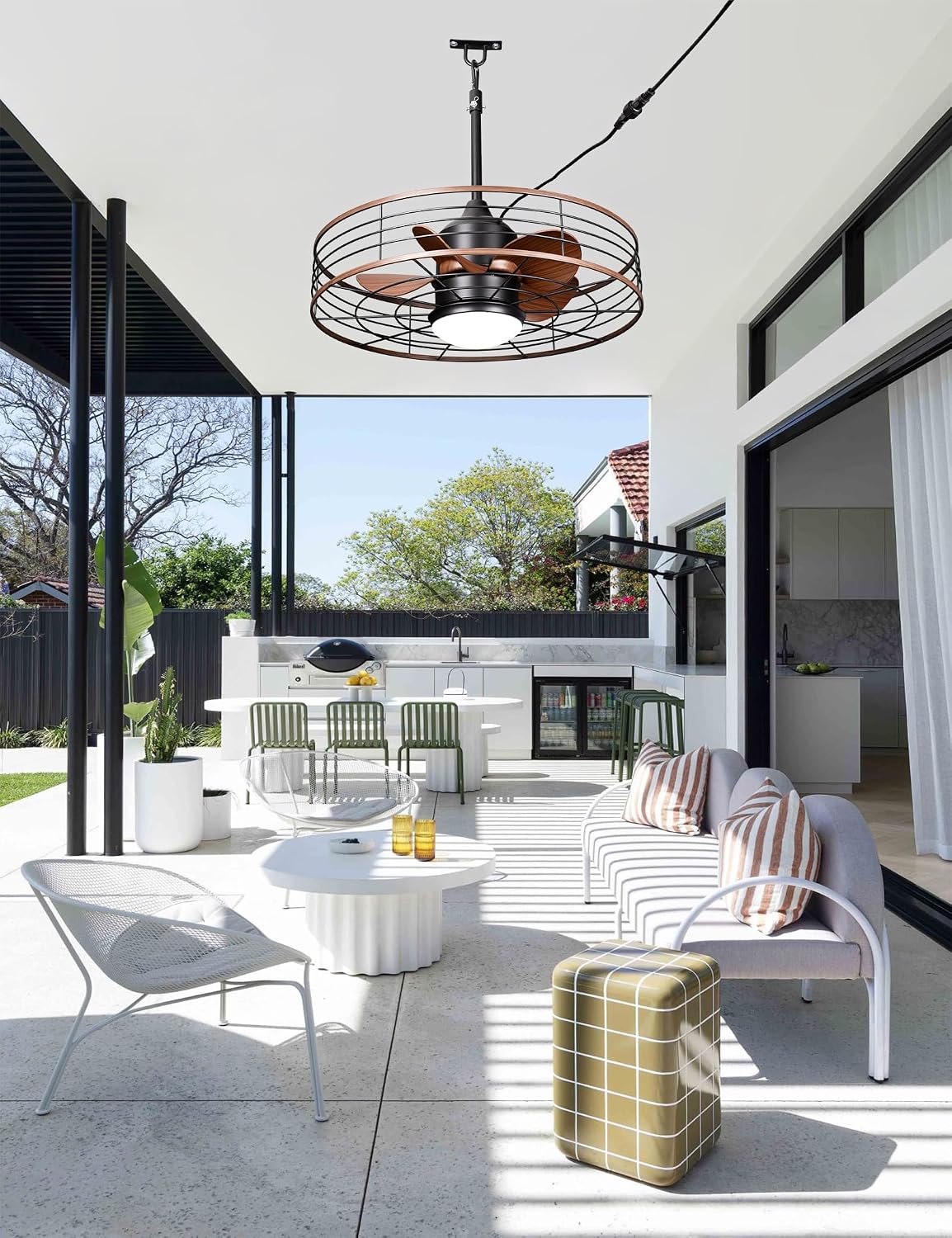 Dawn Whisper 24' Wet Rated Outdoor Ceiling Fans with Light Waterproof Outdoor Fans for Patio Porch Pergola Pavilion Plug in Hanging Gazebo Ceiling Fan with 3CCT 6-Speed DC Motor