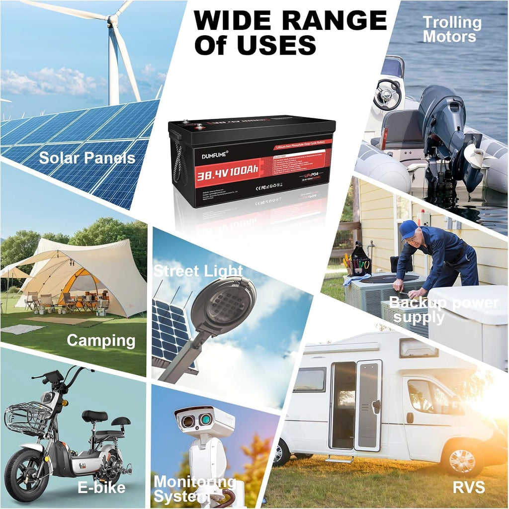 38.4V(36V) 100Ah LiFePO4 Lithium Golf Cart Battery,Built-in 200A BMS & 15000 Cycles High Energy Density for Golf Carts/Utility Vehicles/RV Backup Power