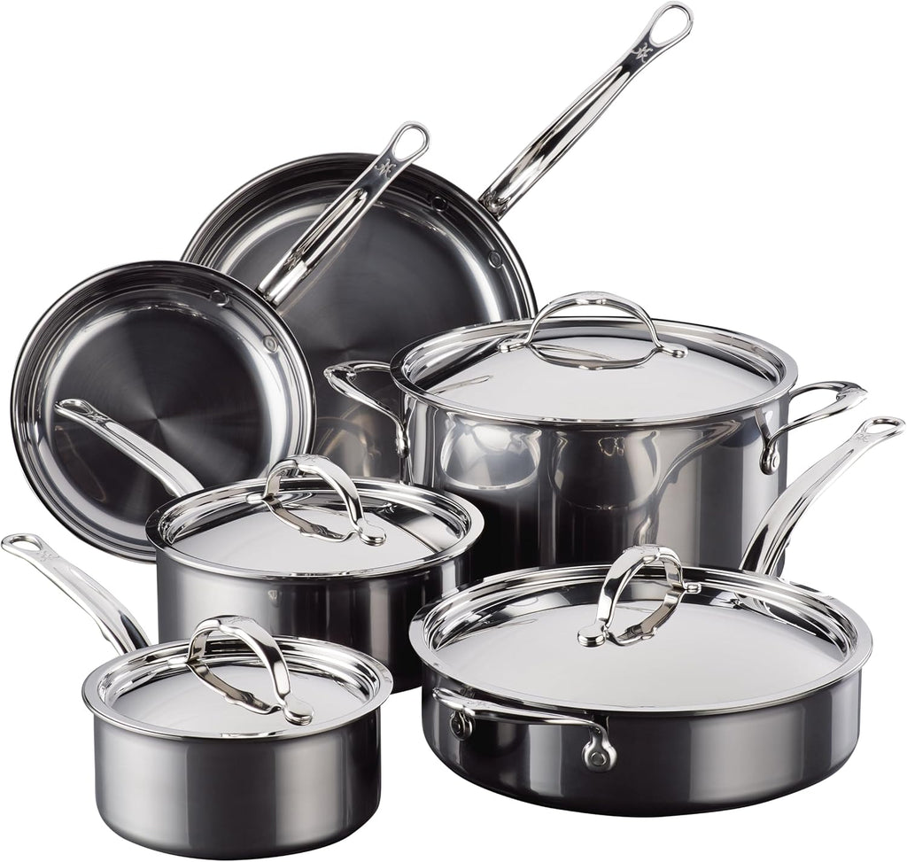 Hestan NanoBond Molecular Titanium Stainless Steel 10-Piece Cookware Set - PFAS-Free - Induction Compatible, Dishwasher Safe, Oven & Grill Safe to 1050F, Handcrafted in Italy