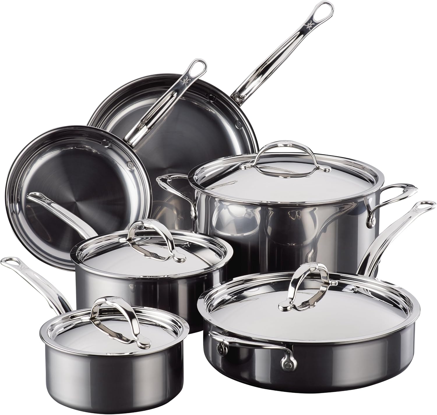 Hestan NanoBond Molecular Titanium Stainless Steel 10-Piece Cookware Set - PFAS-Free - Induction Compatible, Dishwasher Safe, Oven & Grill Safe to 1050F, Handcrafted in Italy
