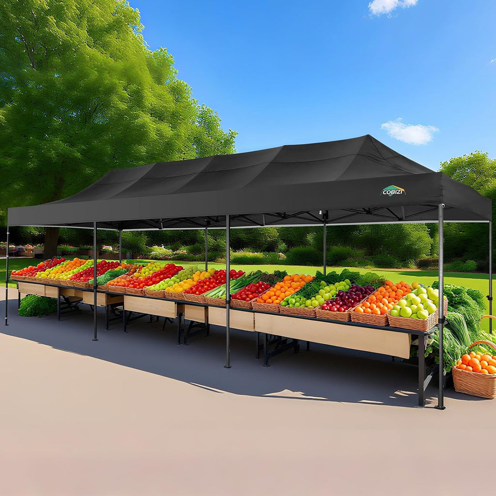 COBIZI 10x30 Heavy Duty Pop Up Canopy Tent – Commercial Grade, UPF 50+ UV Protection, Waterproof & Windproof, All-Season Outdoor Party Gazebo with Roller Bag, Black