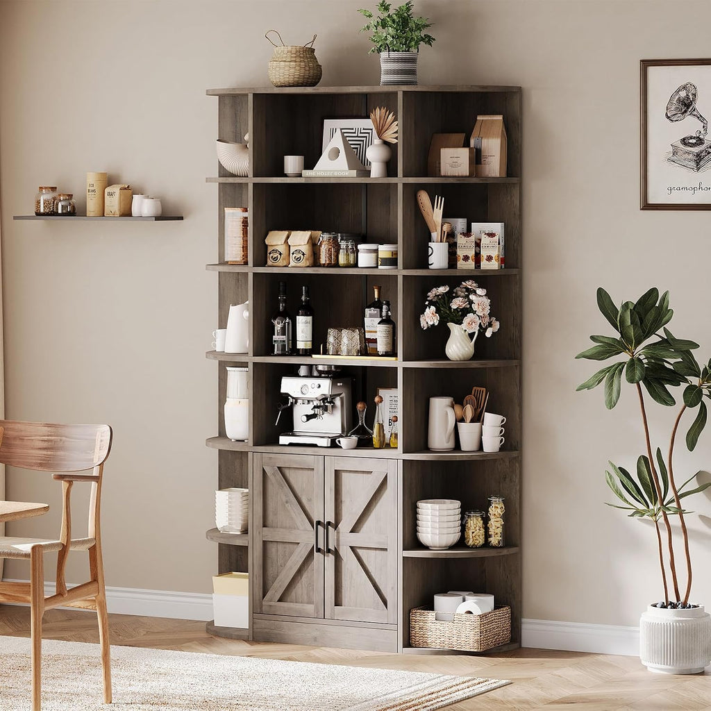 IDEALHOUSE 75in Tall Bookshelf with Storage, 6-Tier 47' Wide Modern Farmhouse Standing Bookcase Cabinet Display Shelf Organizer for Home Office Living Room Bedroom, Grey
