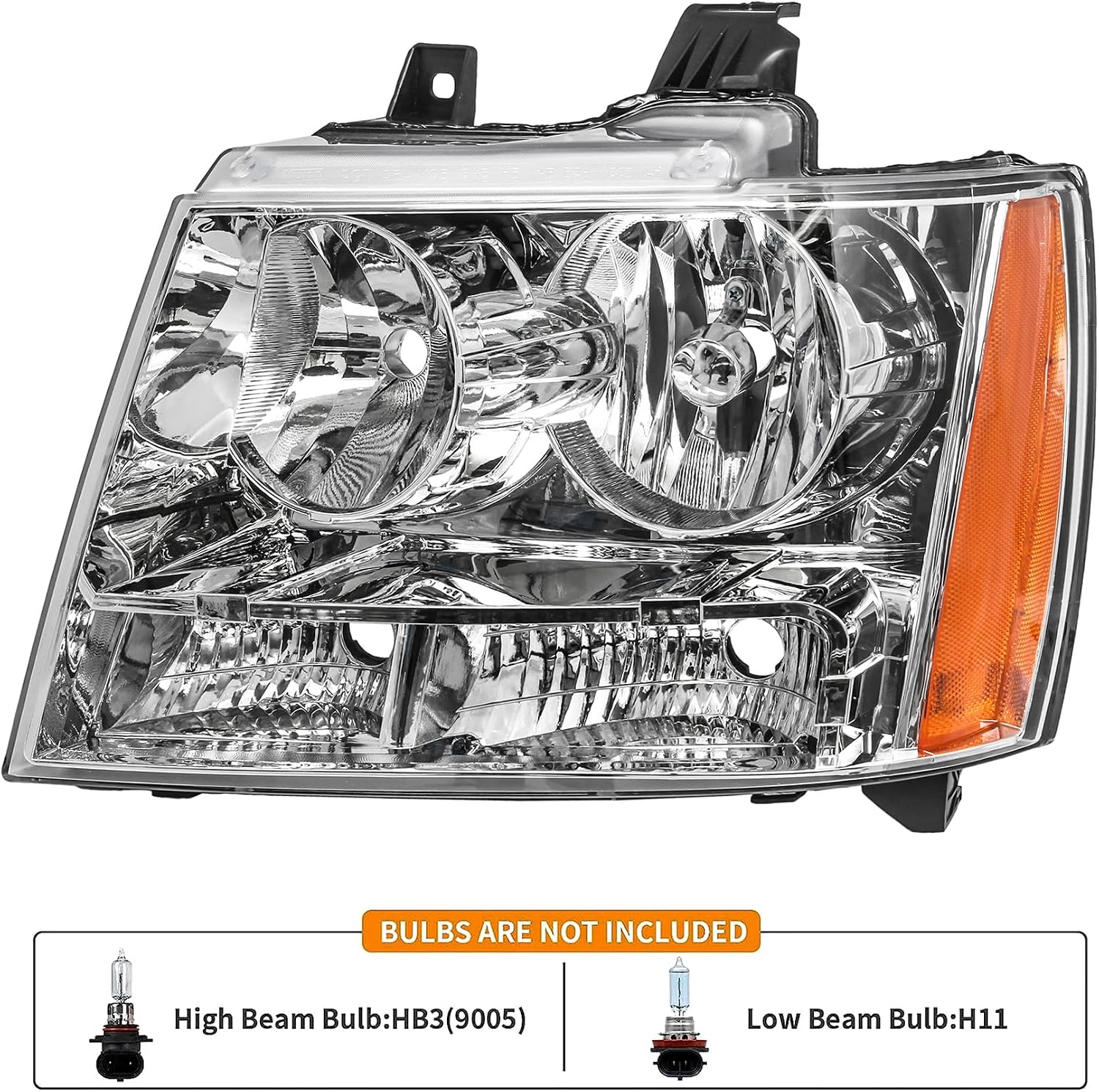 Headlights Tail Lights Assembly Kits Replacement for 2007-2014 Chevy Tahoe,07-13 Suburban, chrome Housing Headlights w/OE Style Taillights Rear Brake Lamp
