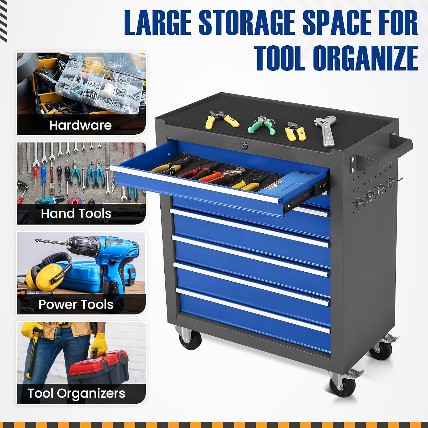 7-Drawer Rolling Tool Chest with Wheels,Tool Cabinet on Wheels with Keyed Locking,Multifunctional Tool Cart on Wheels,Tool Storage Organizer Cabinets for Garage,Warehouse, Repair Shop (Grayish Blue)