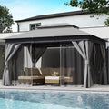 LAUSAINT HOME Patio Gazebo 10'x13', Outdoor Heavy Duty Party Tent Shelter with Double Roofs, Mosquito Nettings and Privacy Screens for Backyard, Garden, Lawn, Gray