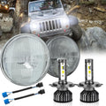 7 Inch H6024 Glass Round Headlight Housing with H4/9003 LED Bulbs, High Low Beam Sealed Conversion Kit, Classic OEM Look (H6024)