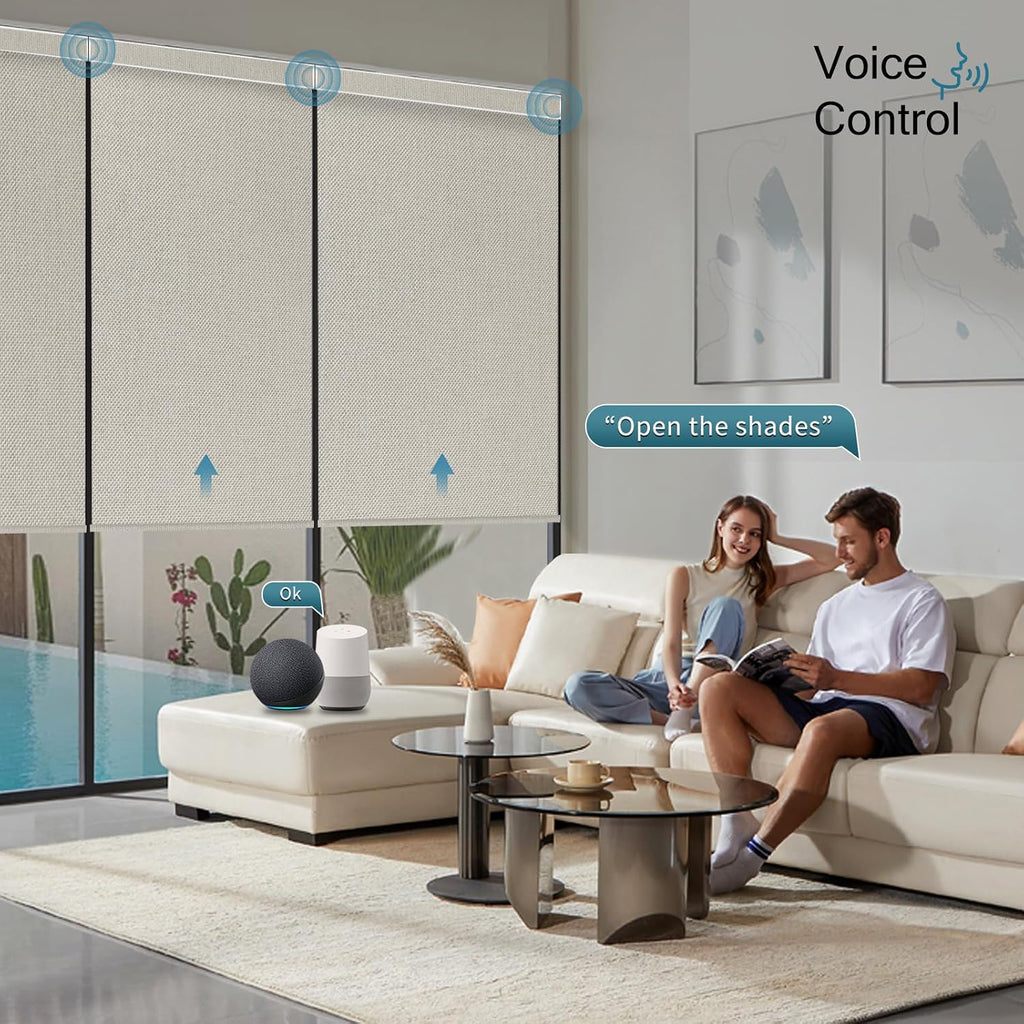 Motorized Smart Blinds with Remote,Automatic Blackout Roller Shade Compatible with Google Home and Alexa,Homekit,Electric Shades,Custom up110''Wx128''H,Bouvardia Cream