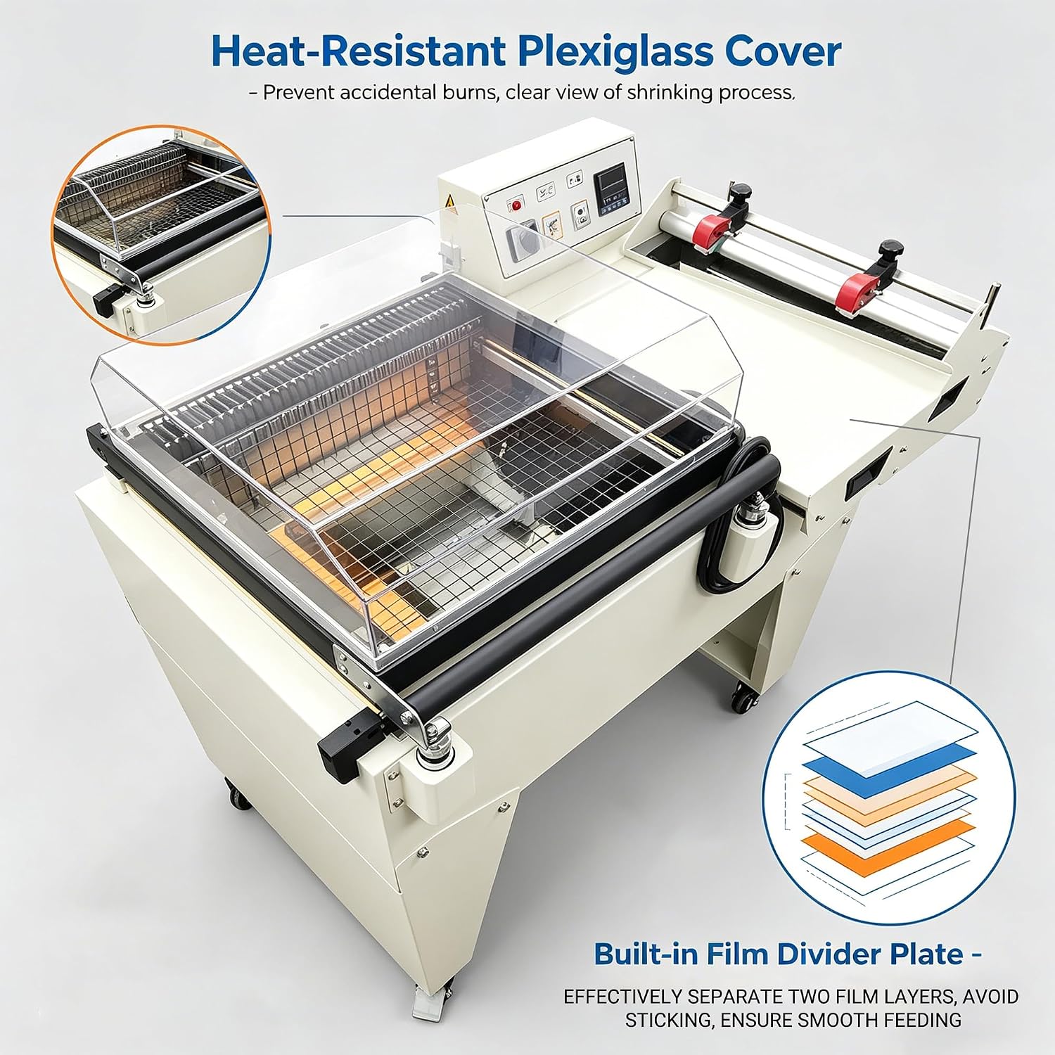 INTBUYING Automatic 2 in 1 Automatic Sealing & Cutting Thermal Shrink Machine L-Shape Sealer & Heat Shrink Tunnel Combo for POF/PVC/PP Film, 3800W for Home Factory School Business FM5540 220V/1PH