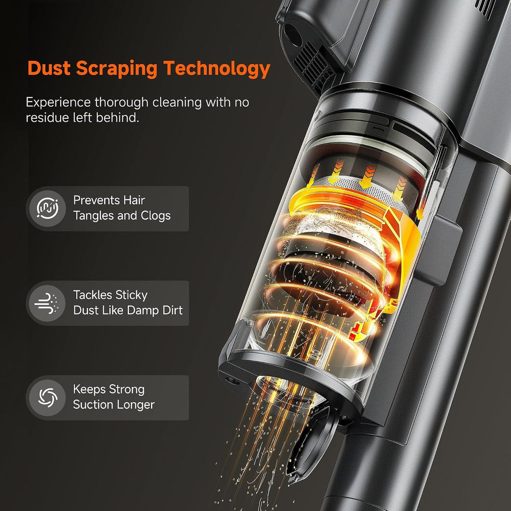 uwant V500 Cordless Vacuum Cleaner with Auto Empty&Auto Dust Scrap System, 7-Layer HEPA Filtration, Anti-Tangle Brush, Stick Vacuum for Pet Hair, Hard Floors, Carpet，Grey