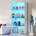 HNEBC White Display Cabinet with Glass Door,Lighted 4-Tier Curio Cabinet with3 Color Lights for Collectibles Bookcases,66' Display Case with Human Body Sensor for Living Room/Game Room