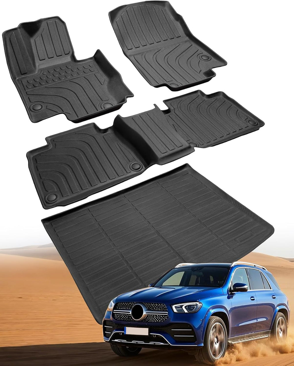 Car Floor Mats for Mercedes Benz GLE 2020-2026: GLE 350/450 2020 2021 2022 2023 2024 2025 2026 (Not Fit for Coupe) TPE, All Weather Heavy Duty Rubber Accessories Full Set Floor Liners & Trunk Mat 4PCS