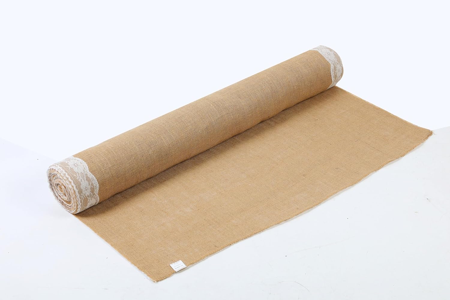 AK TRADING CO. 40' Wide Natural Burlap Wedding Aisle Runner with Ivory Lace - 40' Wide x 100 feet Long