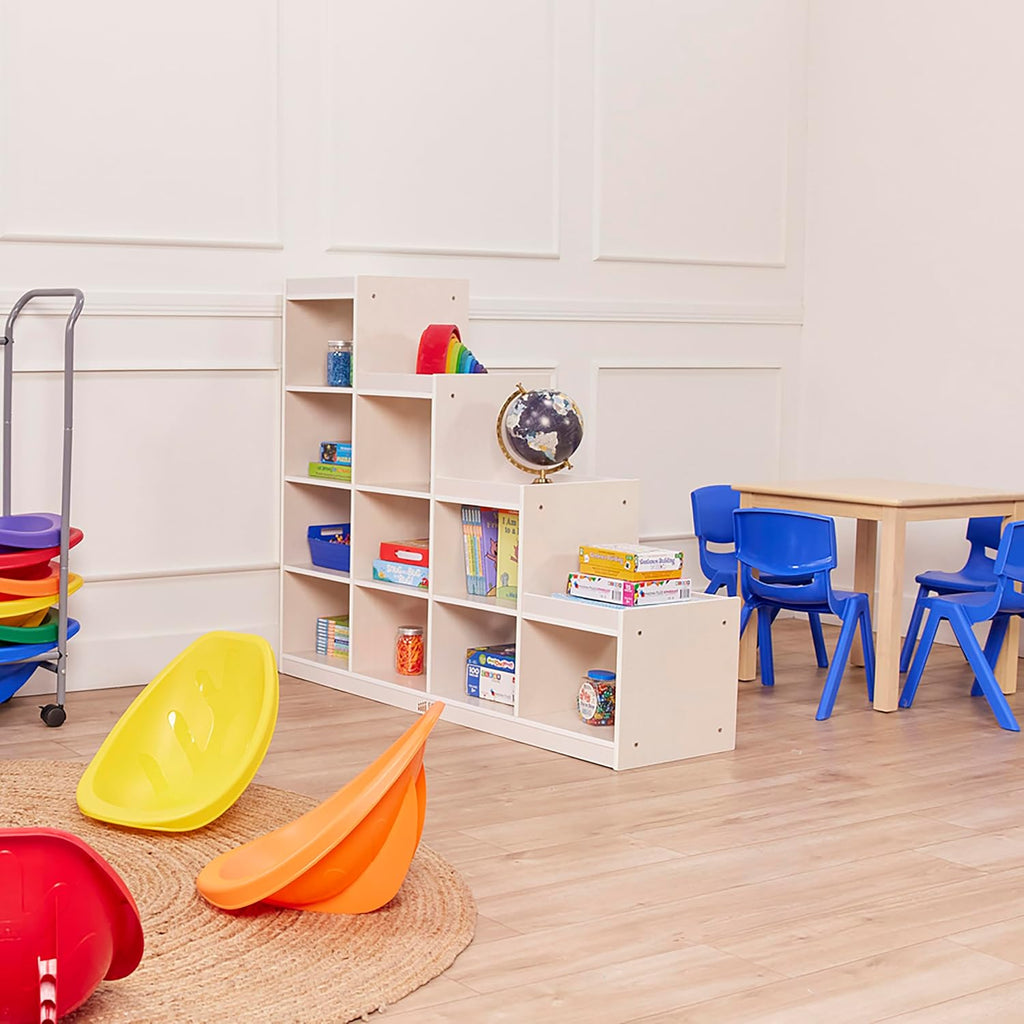 ECR4Kids 4-3-2-1 Double-Sided Cube Storage Organizer, Classroom Furniture, White Wash