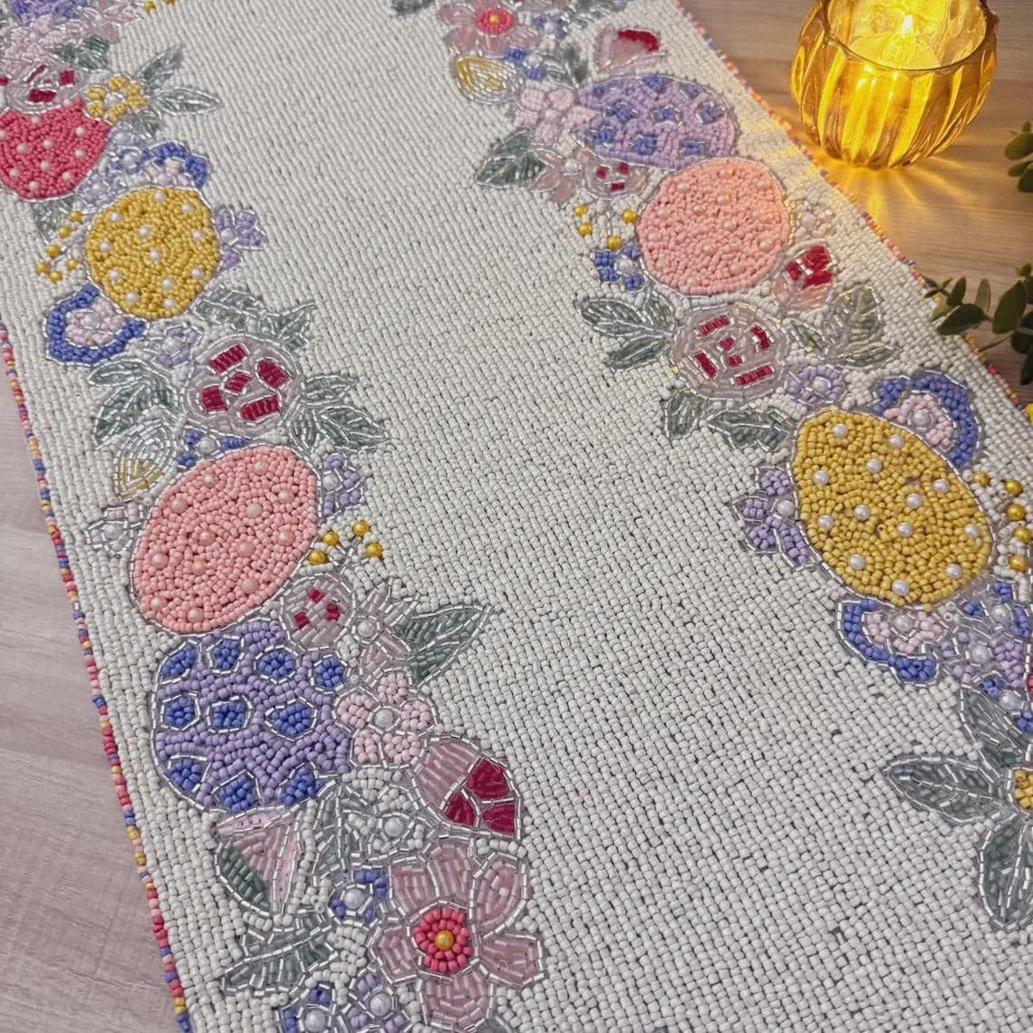 Enliven Handmade Bead Table Runner, Easter Egg Beaded Runner, 13x36inch