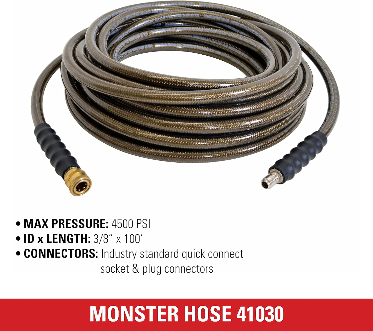 Simpson Cleaning 41030 Monster Series 4500 PSI Pressure Washer Hose, Cold Water Use, 3/8 Inch by 100 Feet, 100-Foot, Brown
