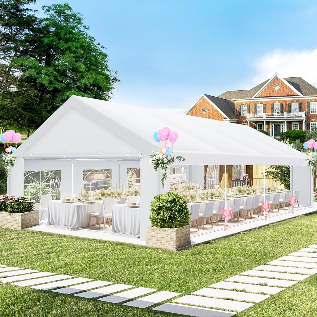 COBIZI 20x30 Party Tent Heavy Duty, Large Outdoor Wedding Tents for Parties with 8 Sidewalls & Built-in Sandbags,Waterproof Event Canopy Gazebo Commercial Tent for Carport,Camping,Patio,Windproof