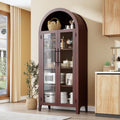 IDEALHOUSE Arched Kitchen Pantry Storage Cabinet - Farmhouse 5-Tier Display Shelf with 2 Large Glass Doors and Adjustable Shelf, Versatile Cupboard for Kitchen, Dining Room, Living Room, Walnut