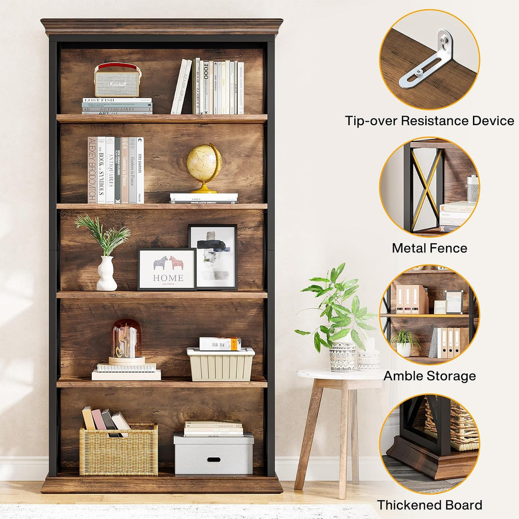 Tribesigns 6-Tier Bookcase Set of 2, 71 Inches Industrial Bookshelves and Bookcases, Floor Standing 5 Shelf Display Storage Shelves Tall Bookcase for Home Office, Living Room, Bed Room