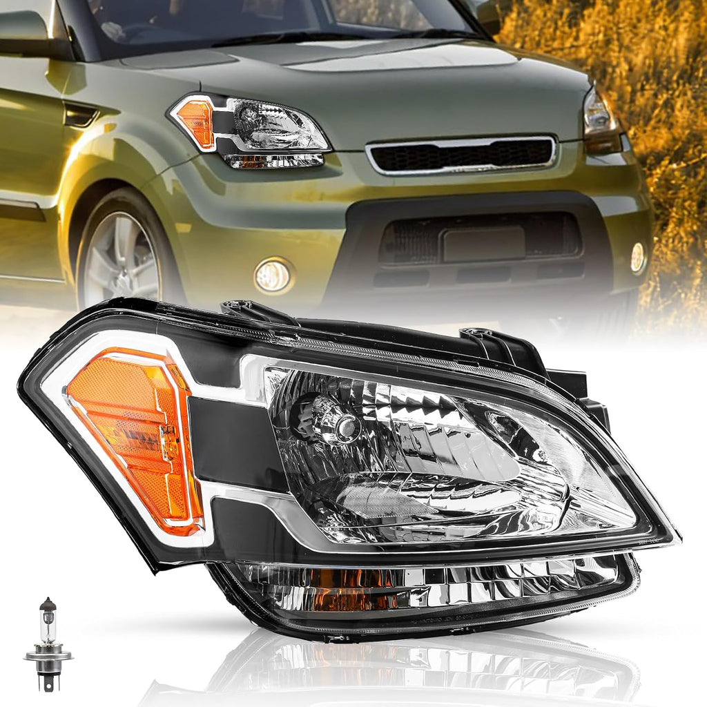 TUSDAR Halogen Headlight Assembly Replacement Fit for 2010 2011 Kia Soul Clear Headlights Right Passenger Side w/Bulbs