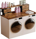 Unionly Washer and Dryer Countertop, 27.5' D x 53.9' W x 12.9' H Solid Wood Washer Dryer Countertop with Organizer Shelves with Four Drawers for Laundry Room Organization (Rustic Brown)