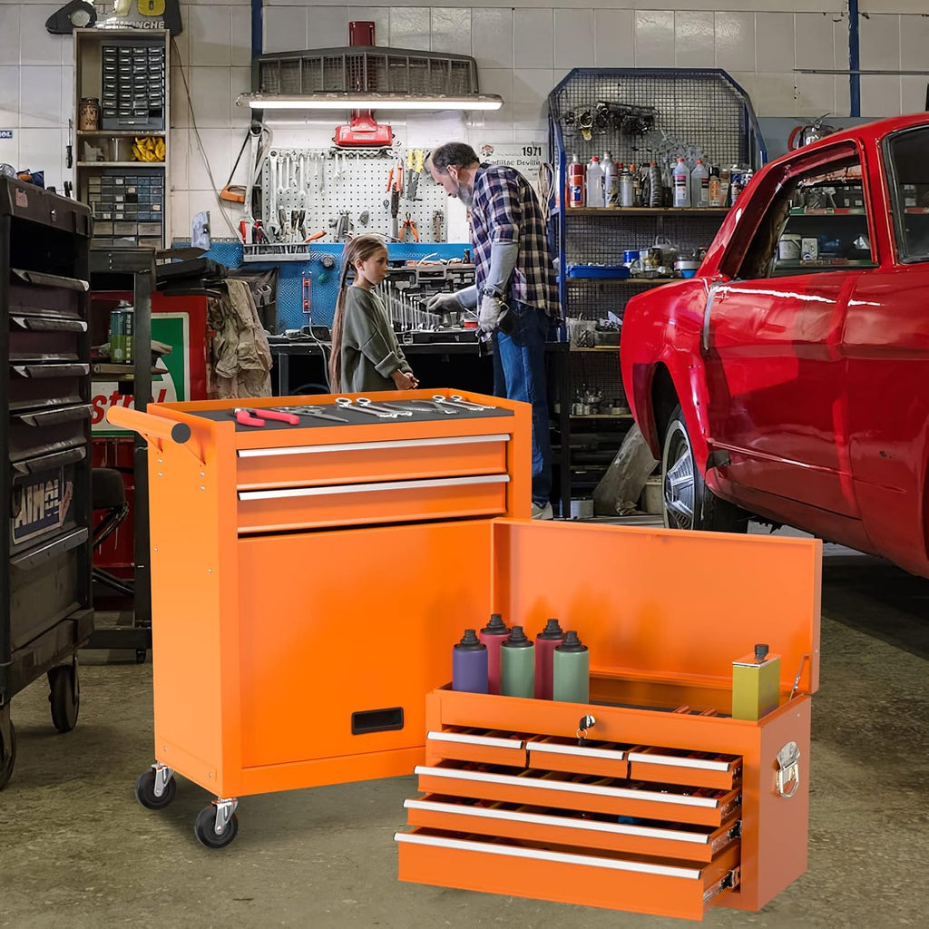 Go Big 8-Drawers Tool Chest Tool Box, Rolling Tool Chest with Wheels, Rolling Tool Box with Wheels, Garage Tool Storage Cabinet on Wheels, Locking System Toolbox(Cool Orange)