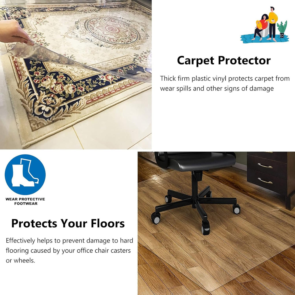 Thick and Sturdy Premium Floor Mats for Low and Medium Pile Carpets,Clear Hard Floor Chair Mat, Tile Floor Plastic Protector Pad(100x250cm(3.3x8.2ft))