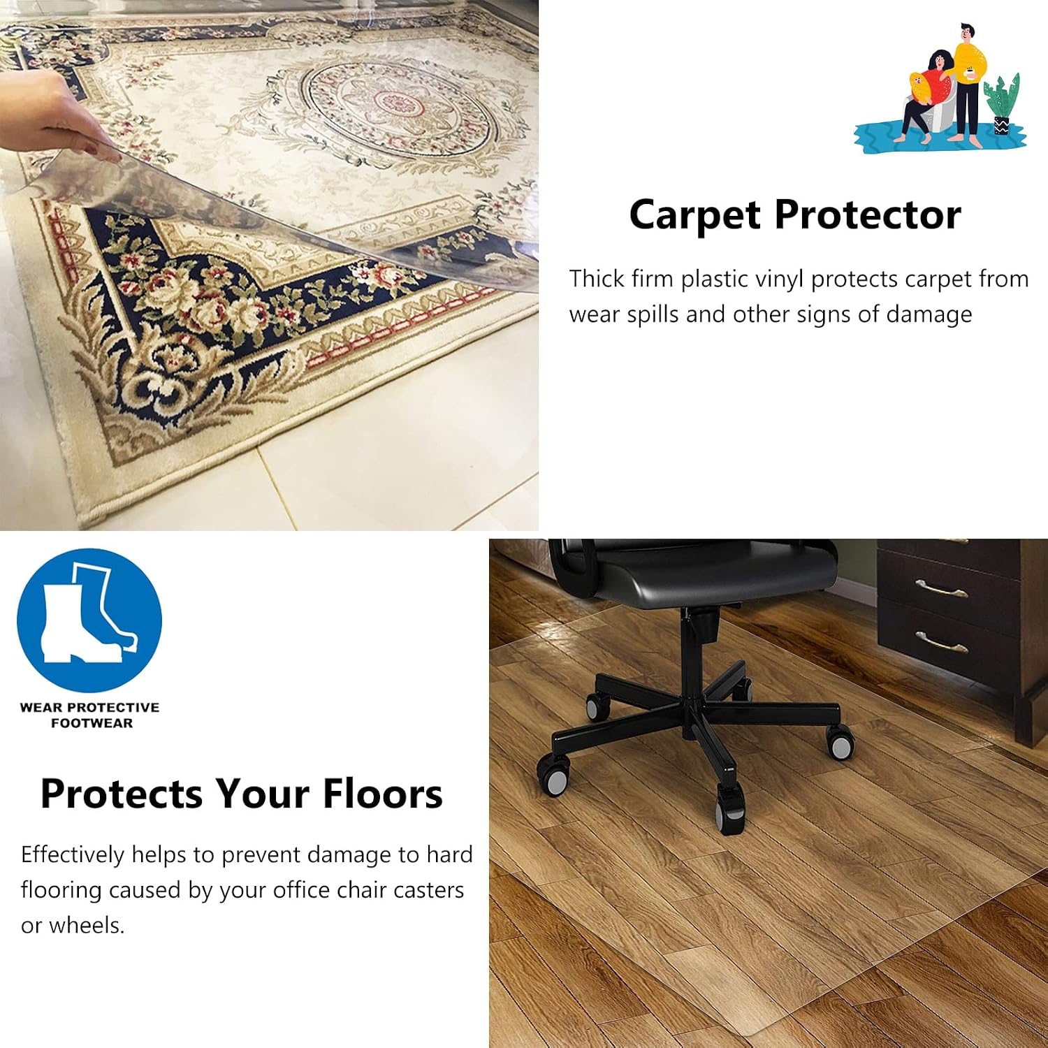 Thick and Sturdy Premium Floor Mats for Low and Medium Pile Carpets,Clear Hard Floor Chair Mat, Tile Floor Plastic Protector Pad(100x250cm(3.3x8.2ft))