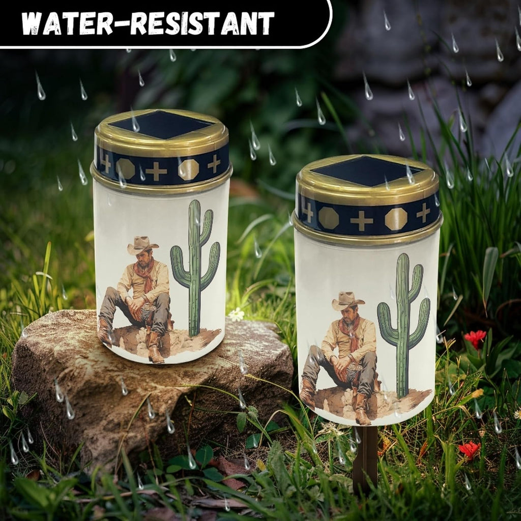Western Cowboy Cemetery Lights for Grave, Outdoor Solar Garden Pathway Lights - Solar Powered Lanterns for Yard, Patio, Driveway