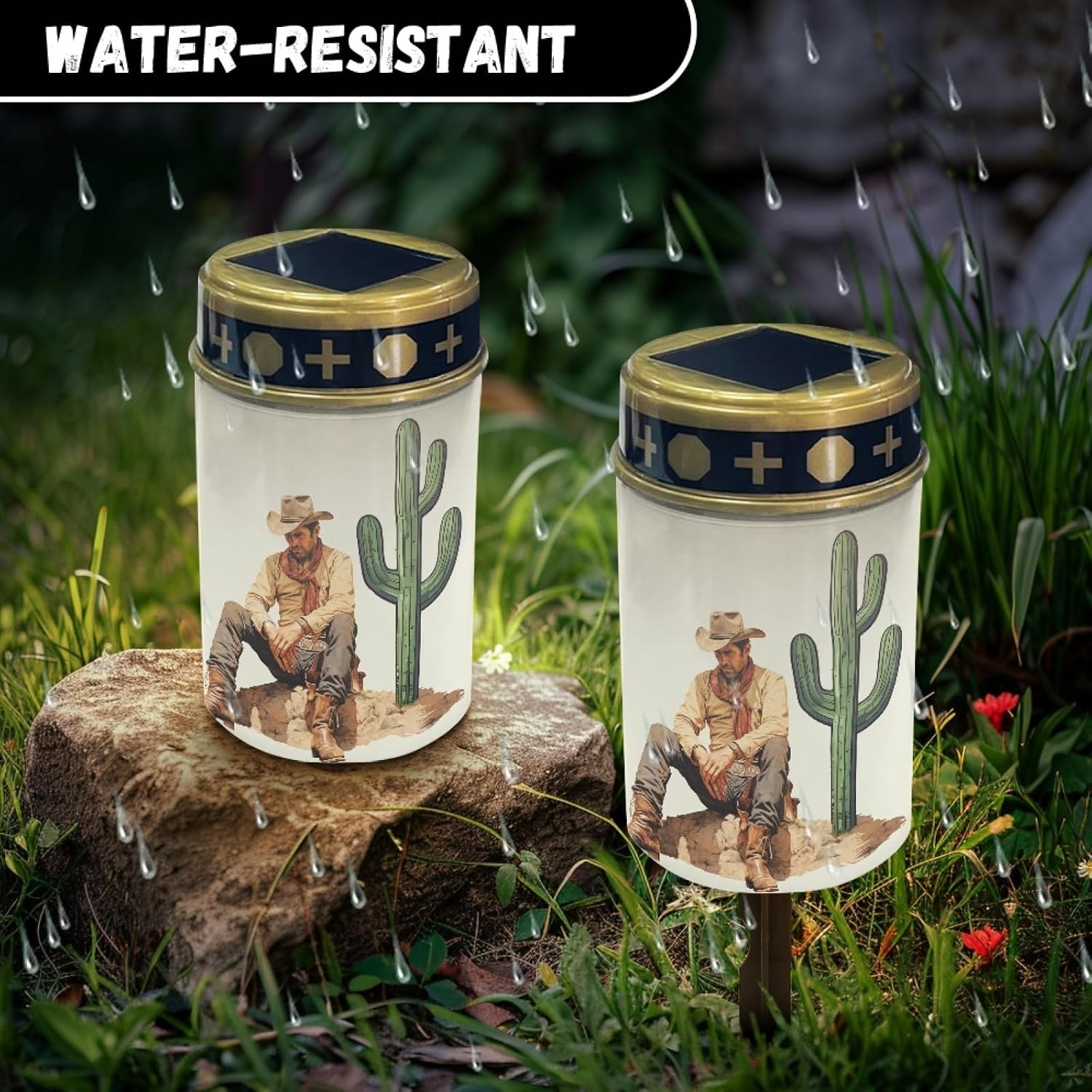 Western Cowboy Cemetery Lights for Grave, Outdoor Solar Garden Pathway Lights - Solar Powered Lanterns for Yard, Patio, Driveway