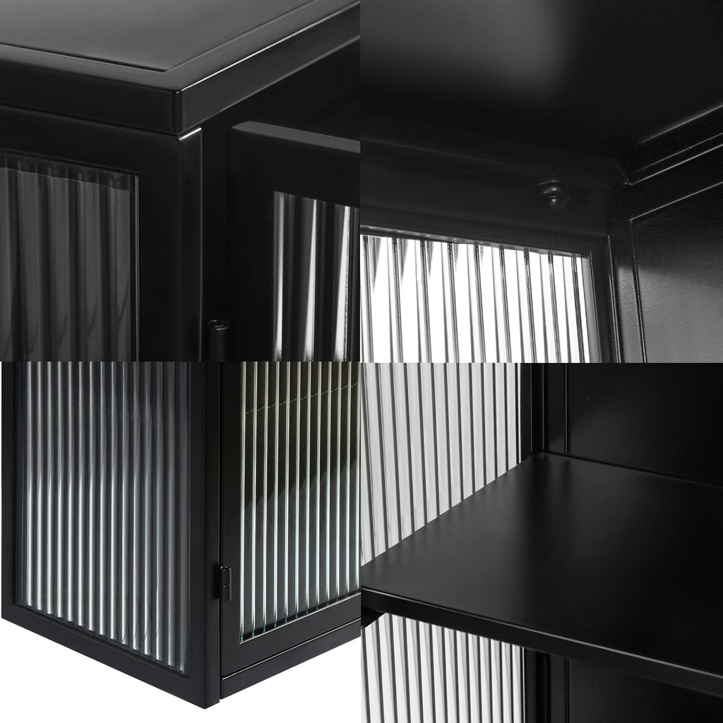 Retro Style Haze Double Glass Door Wall Cabinet with Detachable Shelves for Office, Dining Room,Living Room, Kitchen and Bathroom Black