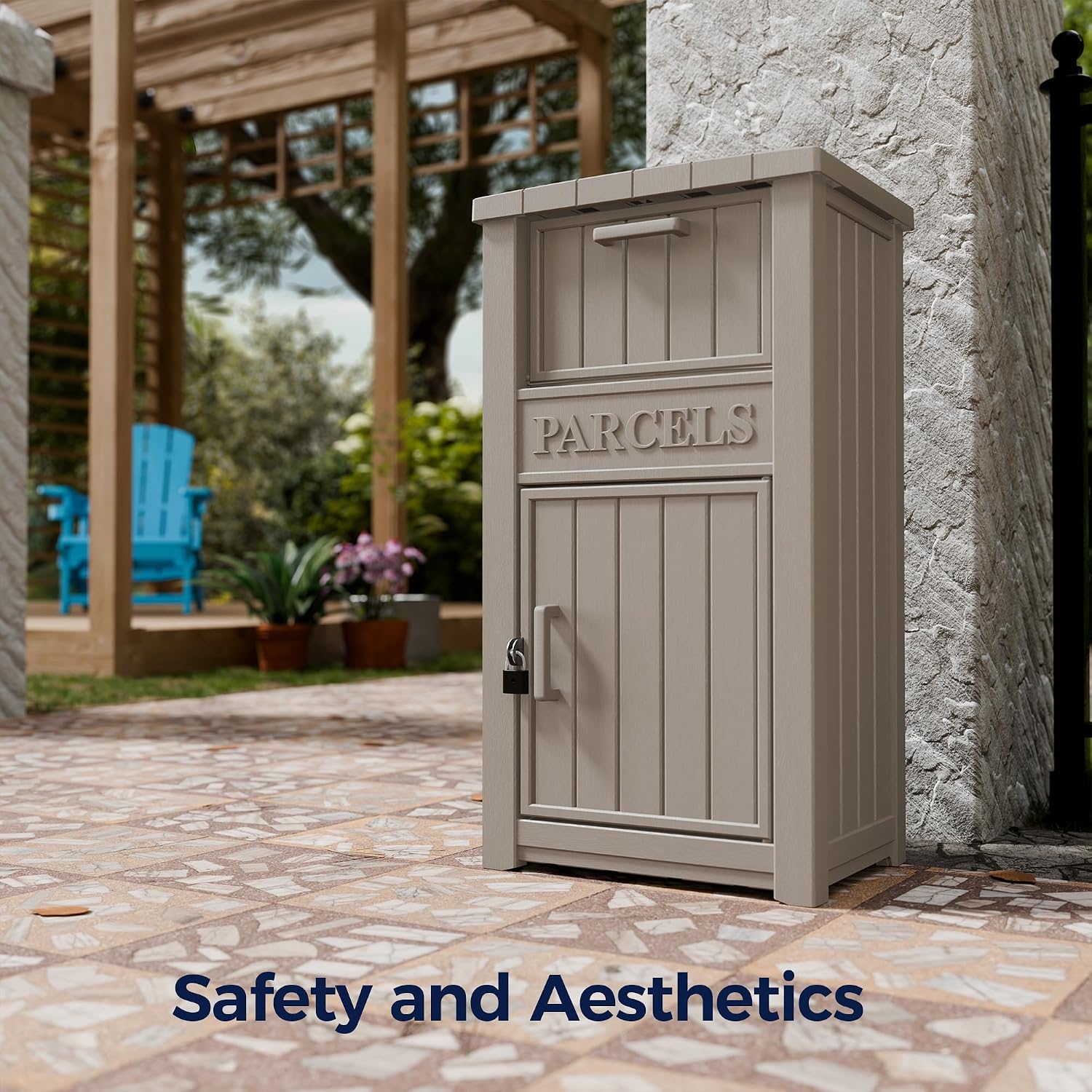 Outdoor Package Delivery Boxes, Lockable Anti-Theft Waterproof Delivery Boxes for Outdoor Use, Package Drop Box for for Porch, Curbside, House Storage, Khaki