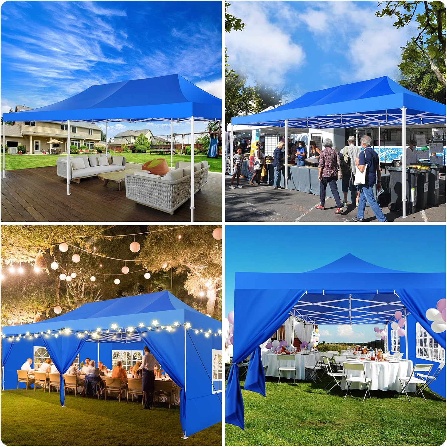 COBIZI 13x26 Pop up Canopy Heavy Duty with 6 Sidewalls, Easy Set-up Commercial Outdoor Party, 100% Waterproof Wedding Canopy Gazebo, 2 Height Adjustable with Wheeled Bag, Blue