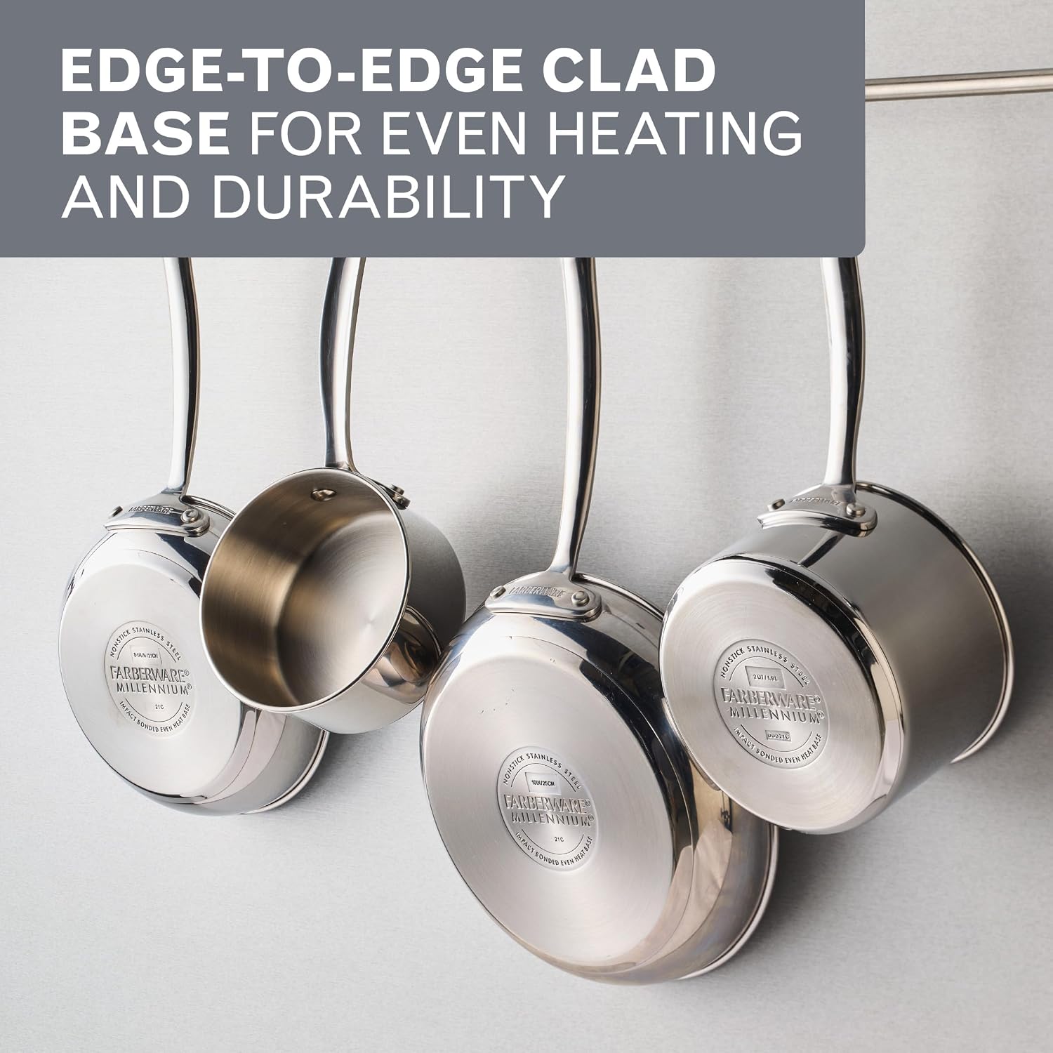 Farberware Millennium Stainless Steel Pots and Pans with Lids, Induction Ready, Compatible with All Cooktops, Metal Utensil Safe, 10 Piece Cookware Set, Dishwasher Safe - Stainless Steel
