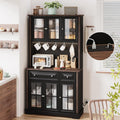 70' Kitchen Pantry Cabinet with Power Outlet| LED Lights, 38' W Kitchen Hutch Storage Cabinet with Countertop, Tall Kitchens Hutch Cabinets for Home Dining Living Room, Black