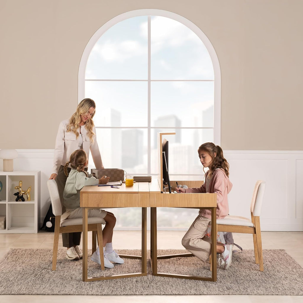 Convertible Desk, Simple Modern Home Office Desk with Storage, Folding Desk into Dining Table, Multiuse Dining Table and Gaming Desk, Work from Home Essentials (1 Unit)