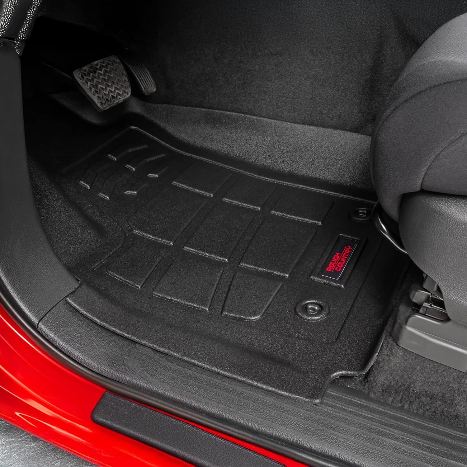 Rough Country Sure-Fit All Weather Floor Mats for Toyota Tacoma Double Cab (2024-2025) - Non-Slip, Waterproof Flexible Floor Mat, Front & Rear Set
